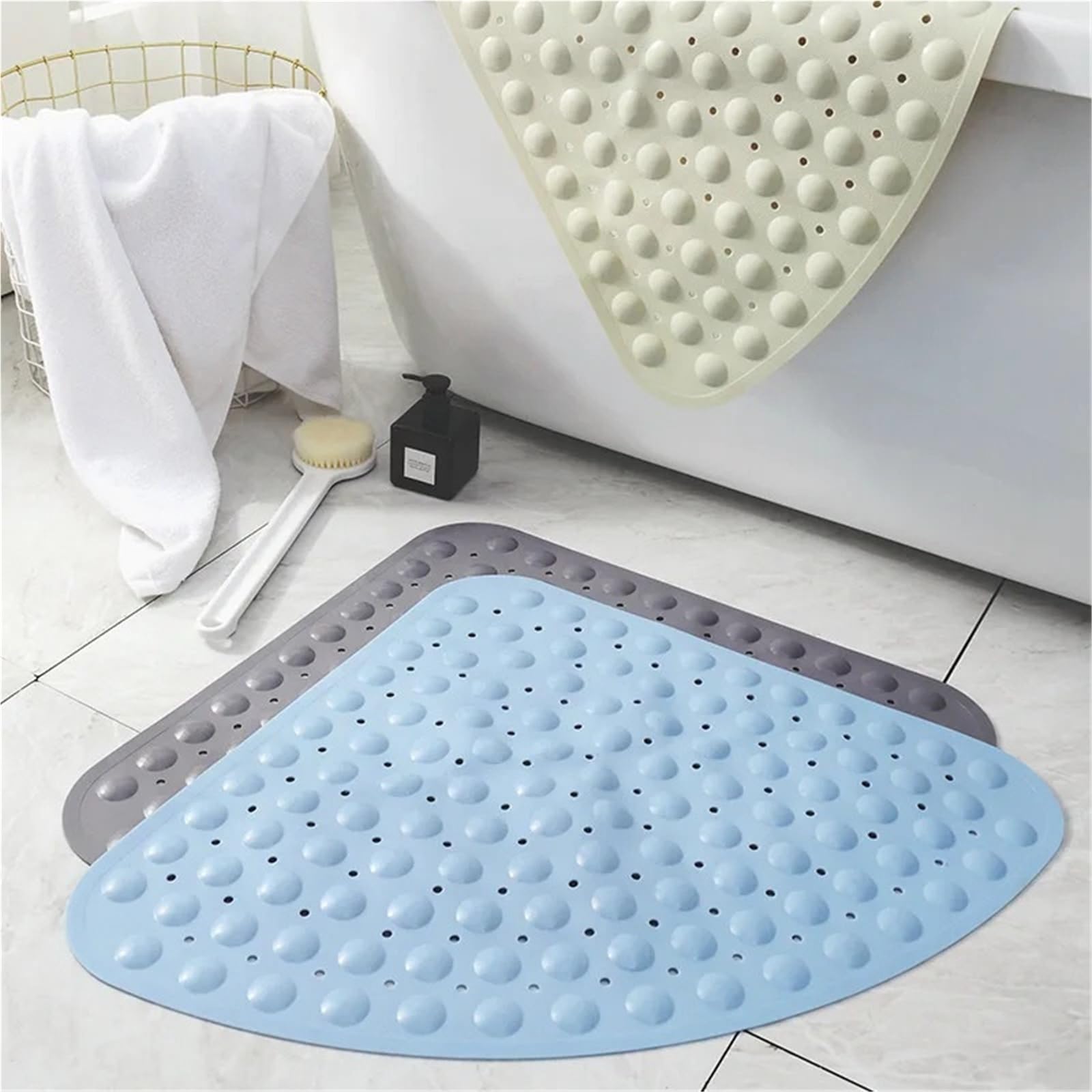 Alfombra BañEra Antideslizante Tapete de PVC en Forma Abanico con ventosas | For uso doméstico en el baño del baño del hotel(Beige,70cm x 70cm)