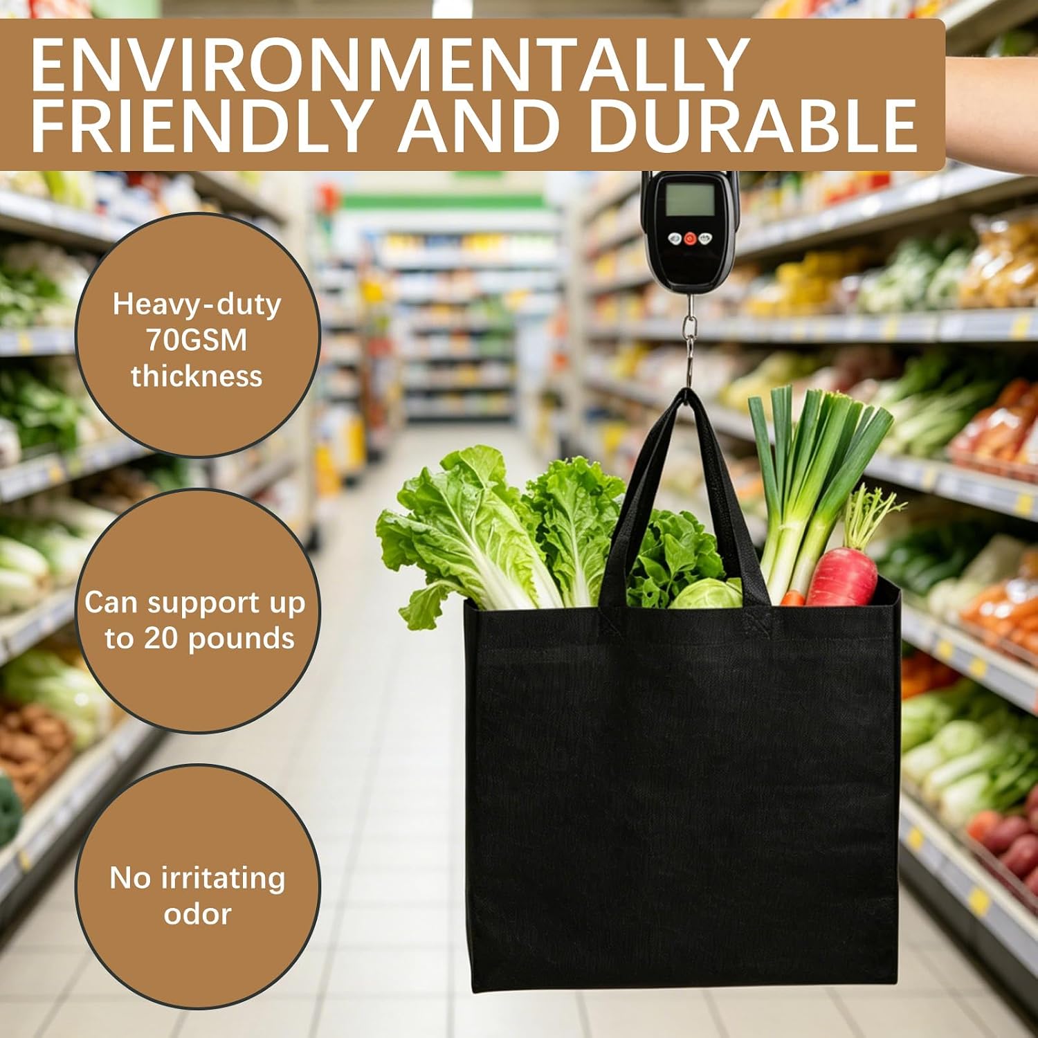 Reusable Grocery Bags 12.6 * 6.3 * 11.8 in - Non Woven Totes Bag with Reinforced Handles, Shopping Bags Bulk