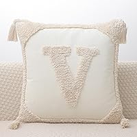 Vista 24 de Fundas de almohada con monograma y borlas de 18 x 18 pulgadas, fundas de almohada modernas de lona de algodón con letras del alfabeto A, para sofá