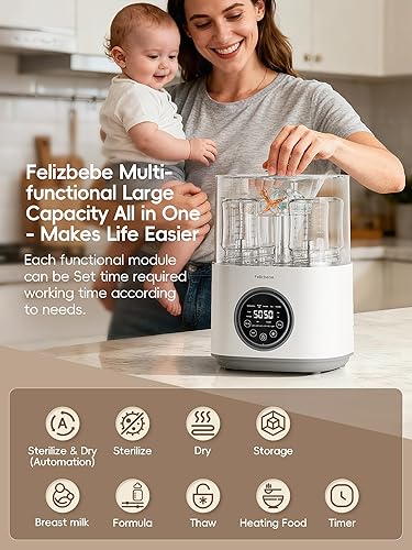 Miniatura 2 de Feilizbebe - Esterilizador eléctrico de vapor para biberón, secadora y calentador, almacenamiento de botellas estéril, calentador de biberones,