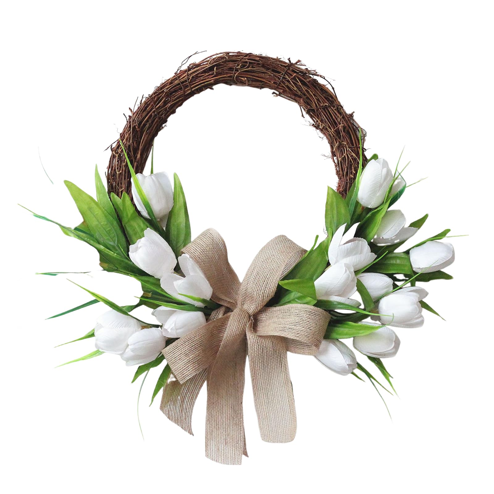 Ghirlanda di fiori artificiali, ghirlanda di tulipani artificiali da 35 cm, ghirlanda di tulipani in rattan a semicerchio, ghirlanda di fiori di seta primaverili for la decorazione della casa, decoraz
