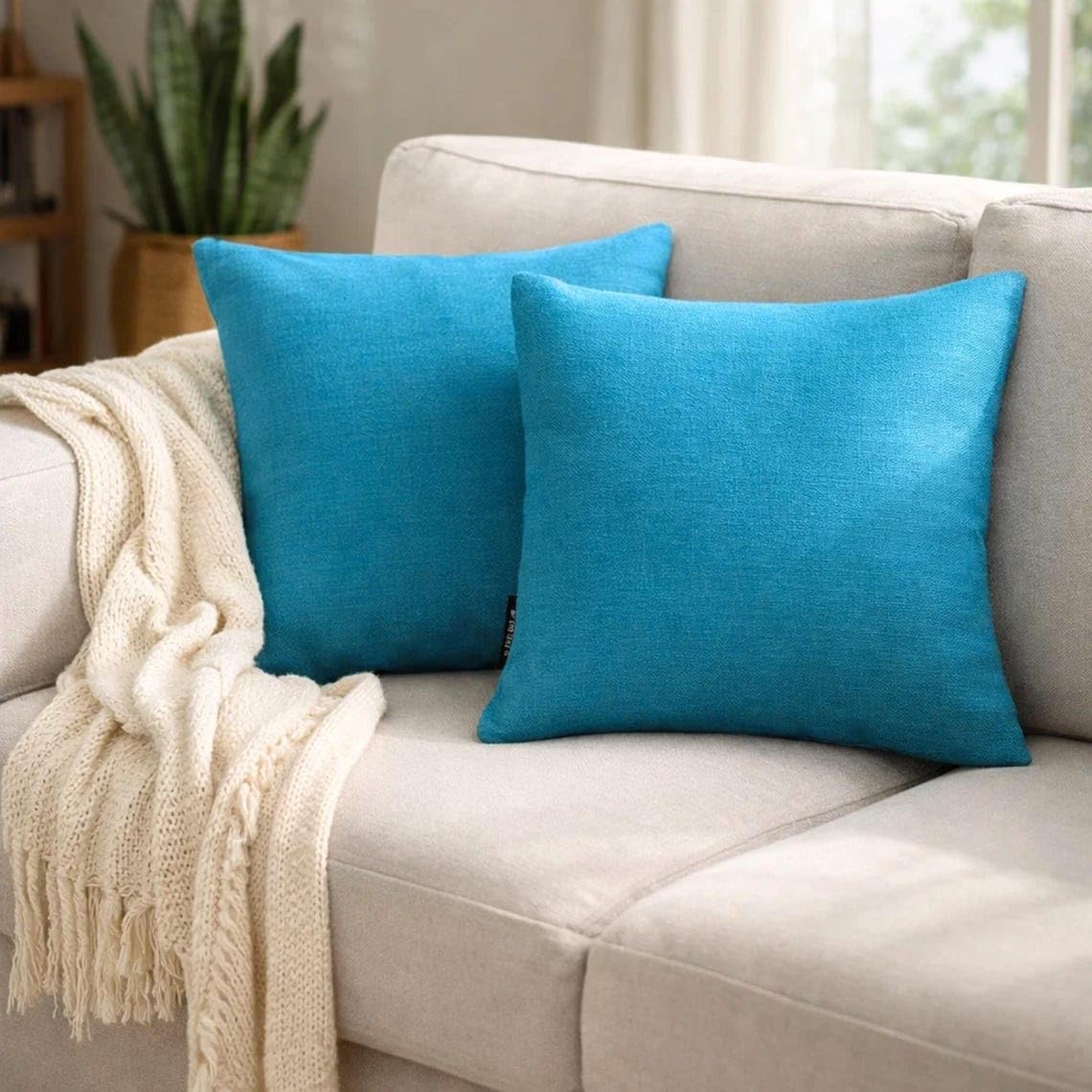 Juego de 2 Azul turquesa Lujo Funda de cojín lumbar 30 x 55 cm | Moderno Lino Funda de Cojín | Sólido, texturizado Fundas de almohada para sofá y dormitorio, decoración del hogar - Turquoise Linen
