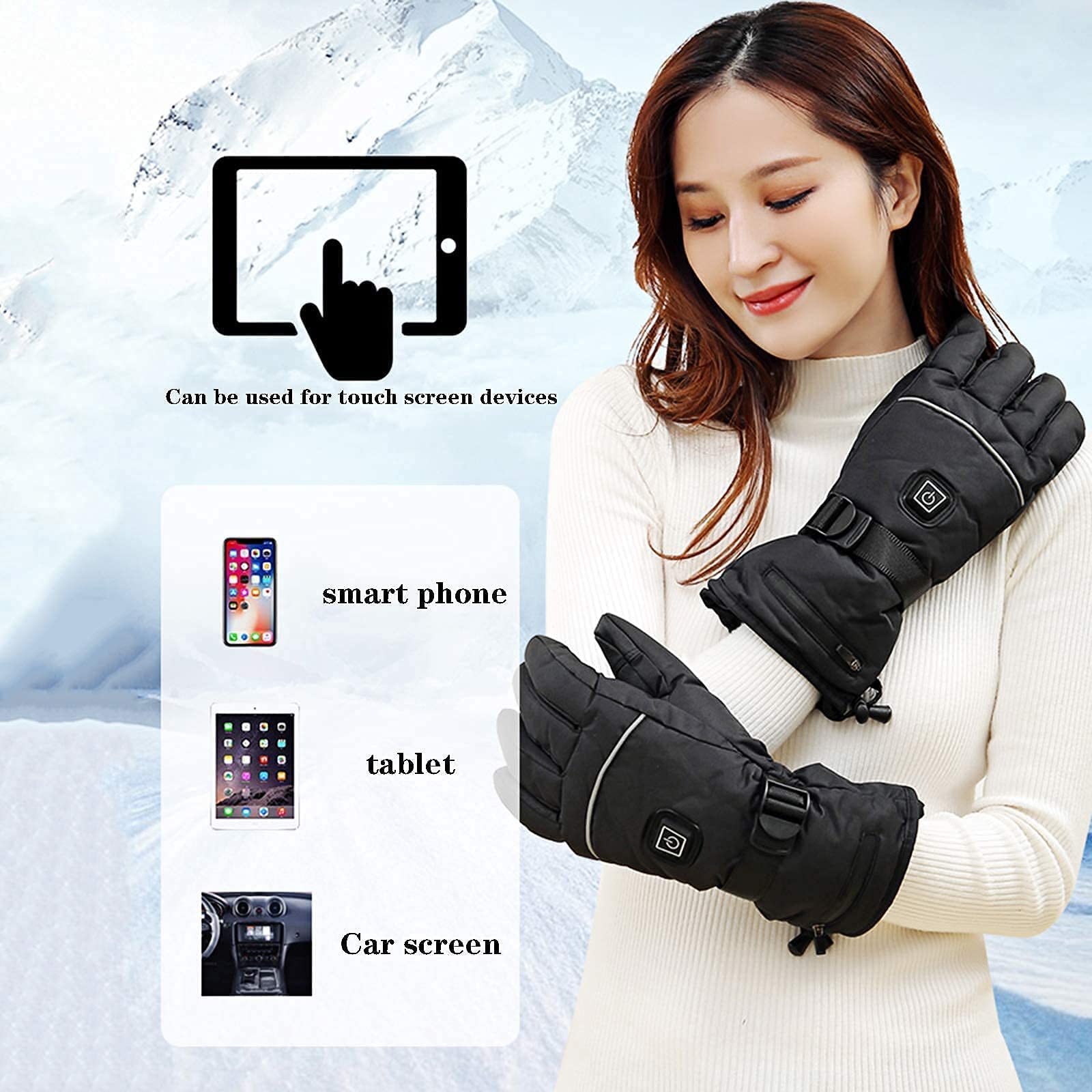 Guantes calefactables, 7.4V 3000MAH Guantes calefactores eléctricos con batería Recargable para Hombres y Mujeres, Invierno, Motocicleta, Ciclismo, Caza, Pesca, Nieve, Mitones, Cal