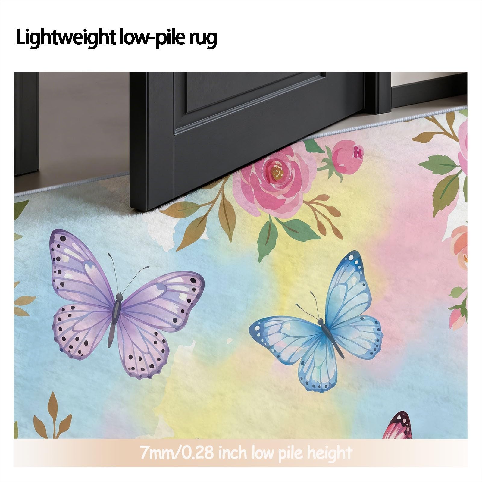 Alfombra redonda de 100 cm con diseño floral de insectos, acuarelas, mariposas y flores para habitación de los niños, alfombra lavable para bebés, niños y niñas, alfombra de suelo, antideslizante