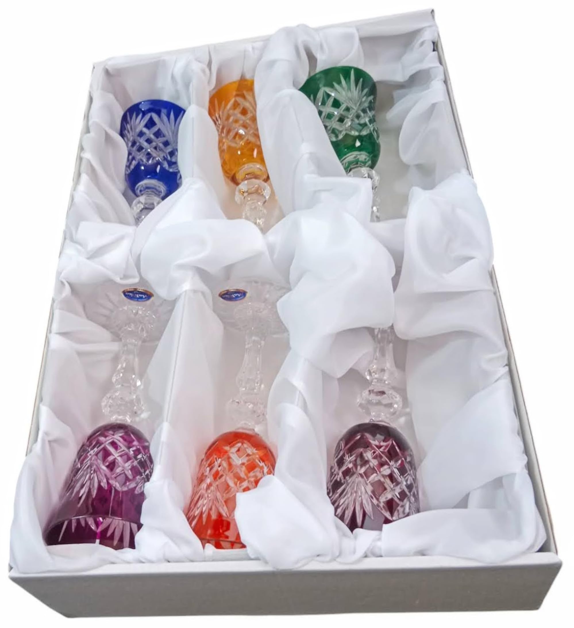 MaRika Kristall-Likörgläser 60ml – Set mit 6 Stück, Buntes, Handverziert, Elegantes Glas für Liköre und Spirituosen – Geschenkidee