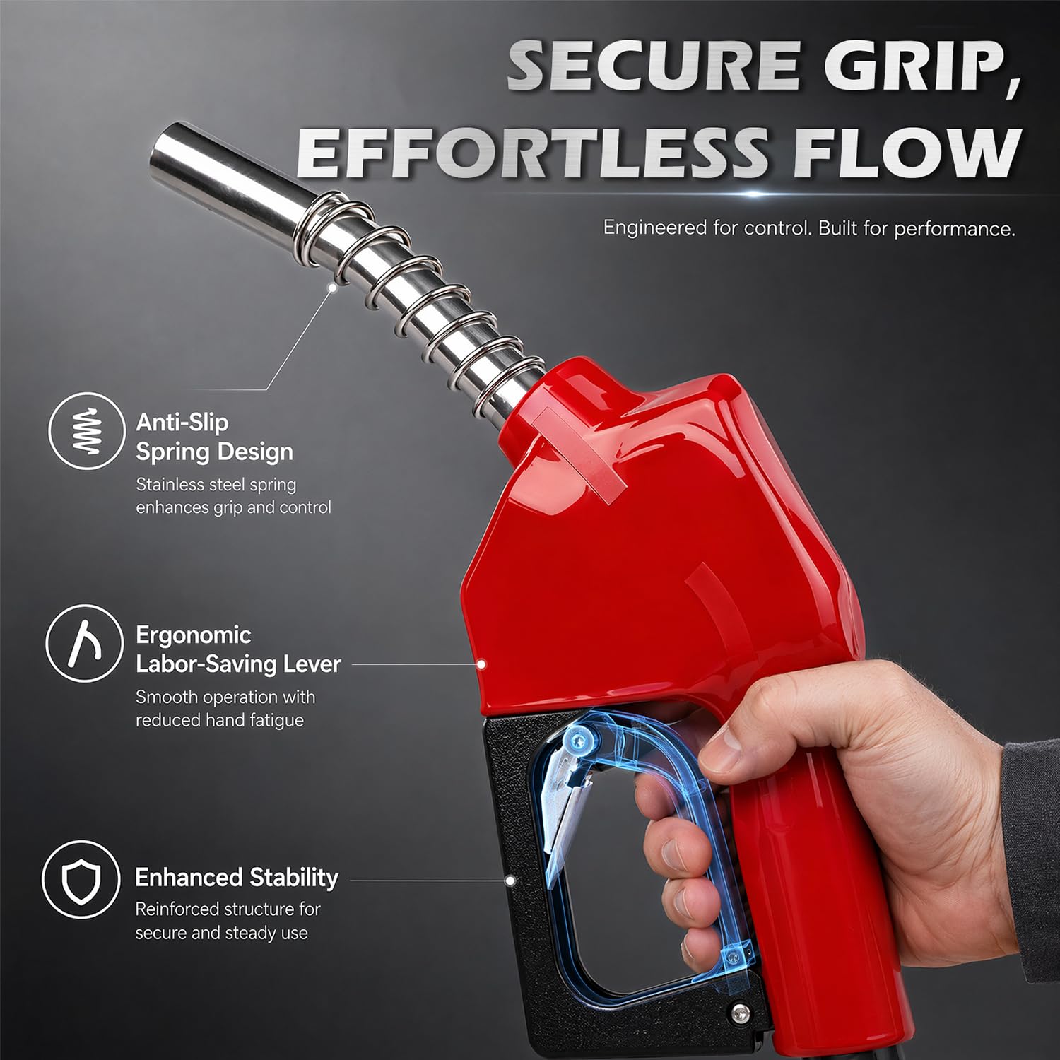 Automatische Zapfpistole Diesel 3/4", Selbstansaugende Tankpistole mit 3-stufig einstellbare Durchflussrate und Ergonomischer Griff für LKW, Traktoren & Baumaschinen
