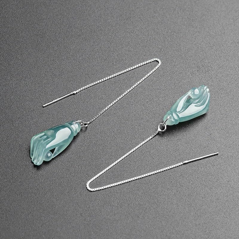 Pendientes de piedra verde, pendientes Jade con rosca plata 925 for mujer, mano Guanyin
