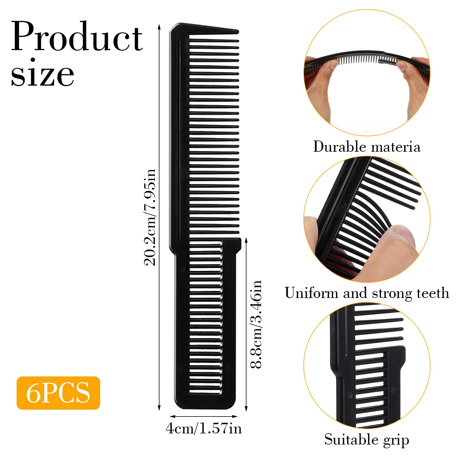Xindojuz 6 PCS Hair Cutting Comb for Women, Barber Combs Professional Clipper Combs Hair Styling Combs Set Flat Fine Tooth Cutting Combs for Men Women Hair Stylist Home Salon (Black)