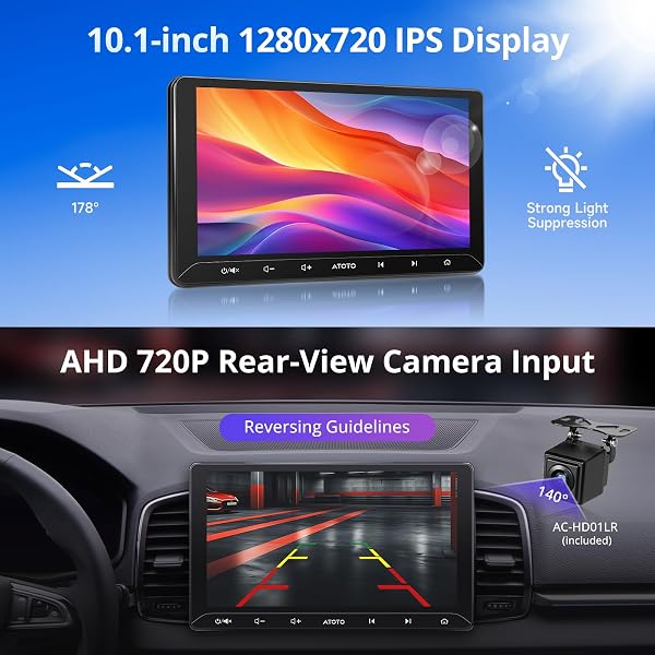 ATOTO A5L Autoradio 2 Din Android 2G+32G, 10 Pouces Écran Tactile GPS Auto, Partage de Connexion Via WiFi/BT/USB, Android Auto &CarPlay sans Fil, Caméra de Recul, MirrorLink, DSP, FM/RDS/TF - 2