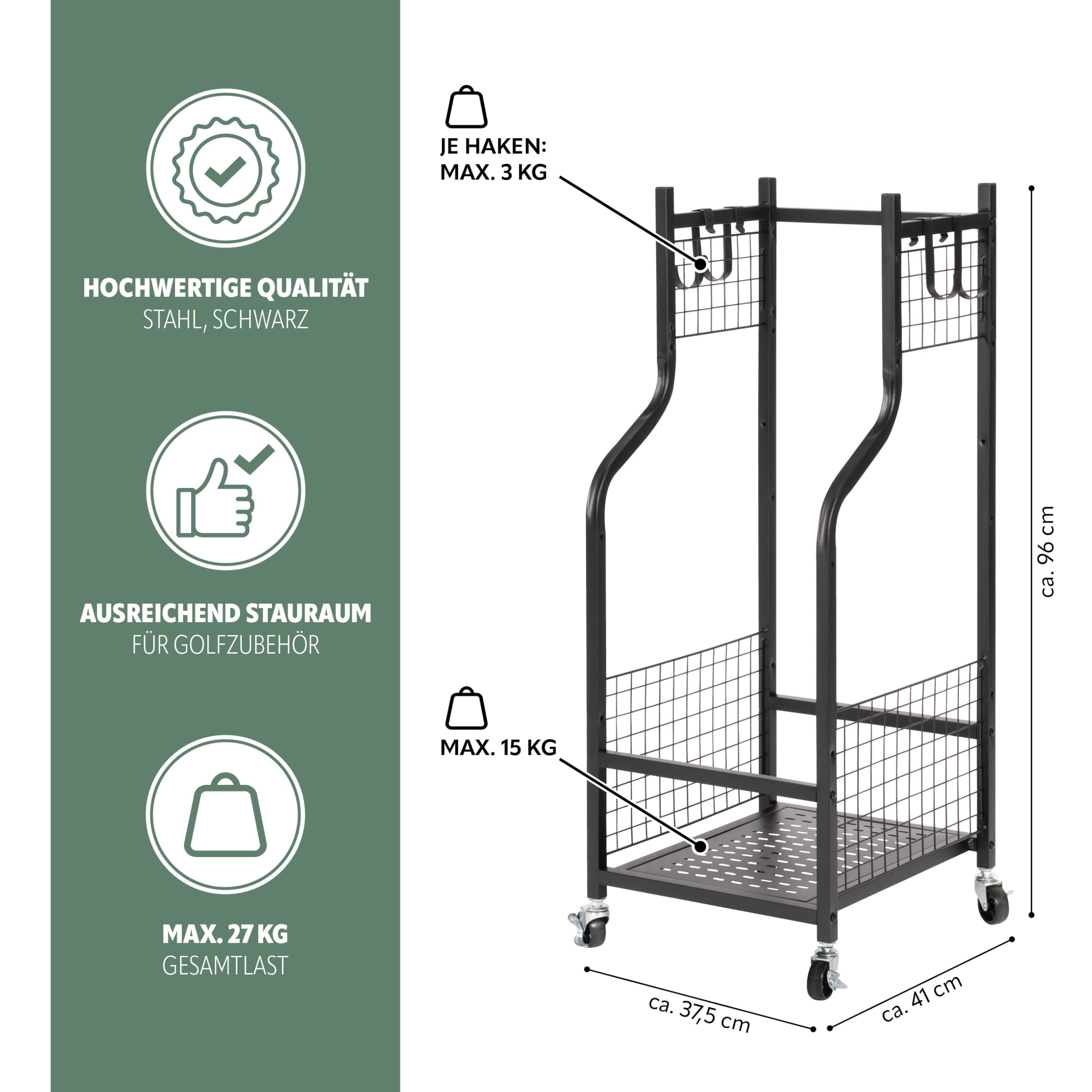 eluno Golftaschen-Organizer, stabiles Standregal mit extra Haken, Aufbewahrungsregal passend f�r 1 Golftasche und Golfausr�stungszubeh�r, Golftaschenhalter, aus schwarzem Stahl