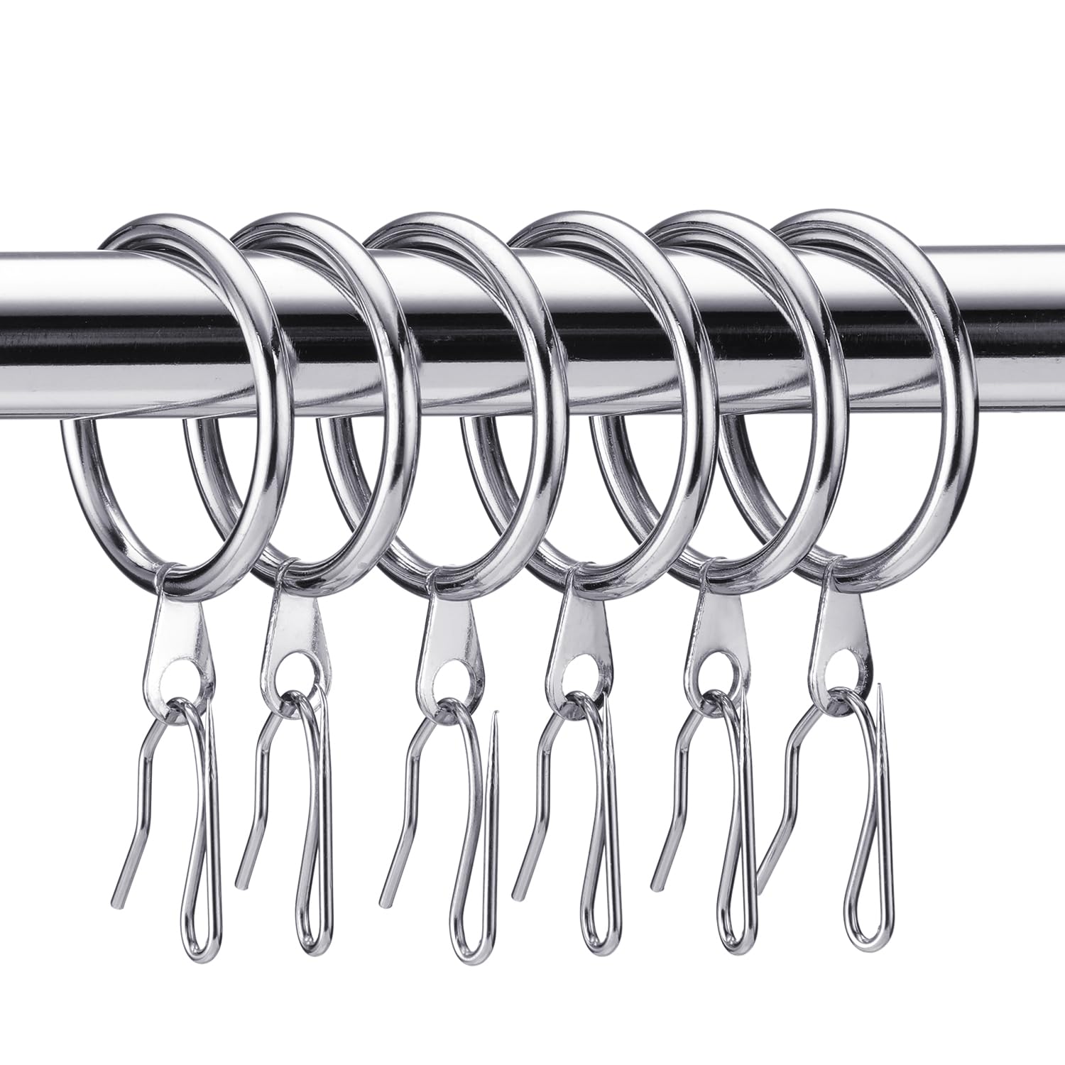 Hotop 30 Pcs Metal Curtain Rings with Hooks,Silver,42 Mm