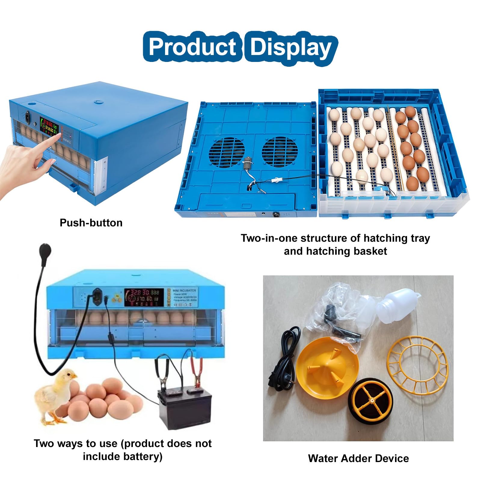 Incubatrice per La Schiusa di Pulcini, Girauova Automatico, Contiene 64 Uova, Display di Temperatura E umidità, Candela per Uova, per Piccoli Volatili, Polli, Anatre, Quaglie