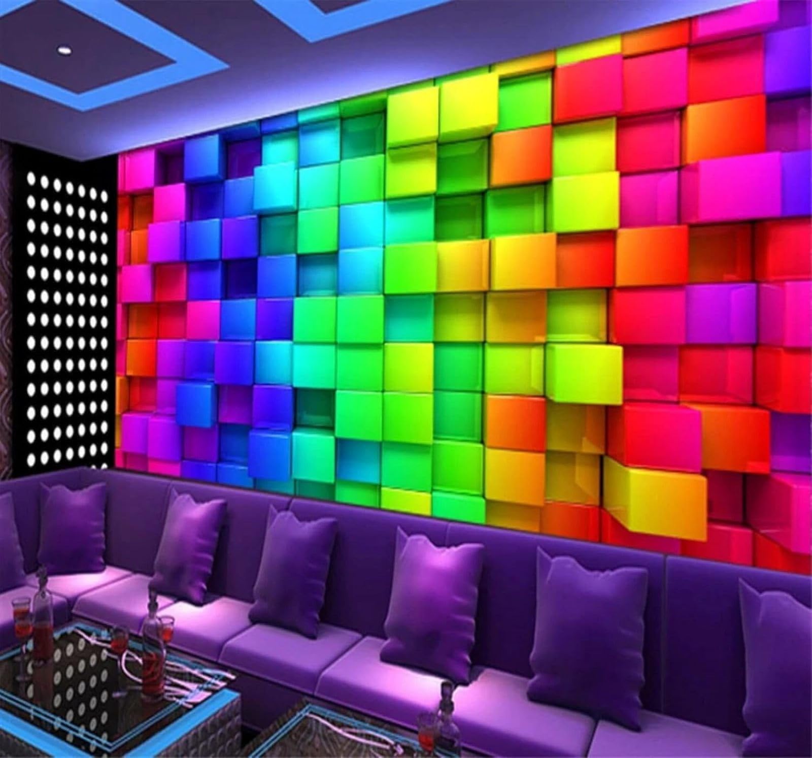 Tzxztt 250Cm×170Cm(B×H) Abstract Three Dimensional Colourful Mosaic Bar Modern 3D Wallpaper Premium Textured Silk Neutral Tones Material Ideal For Living Room Bedroom-250Cm×170Cm