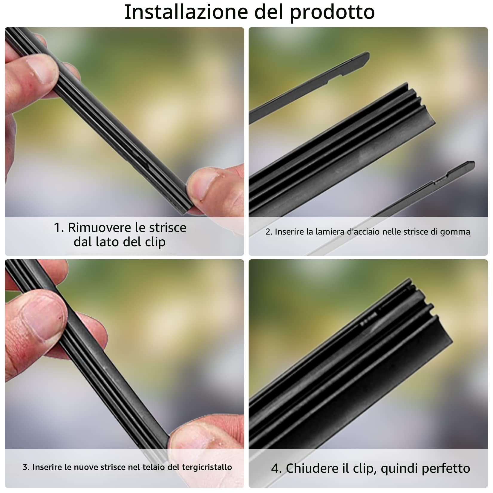 4 Pezzi Gomme per Tergicristallo di Ricambio, 800mm Gomma di Ricambio per Tergicristalli, Strisce di Gomma di Ricambio Ricariche per Spazzole Tergicristallo Universale (4)
