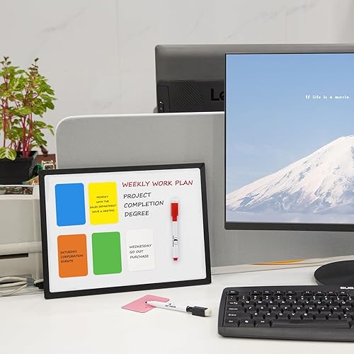 Miniatura 6 de Mini kit de pizarra blanca  Pizarra blanca de 9 x 12 pulgadas con 2 marcadores de borrado en seco y 6 notas magnéticas  Pequeño tablero de doble