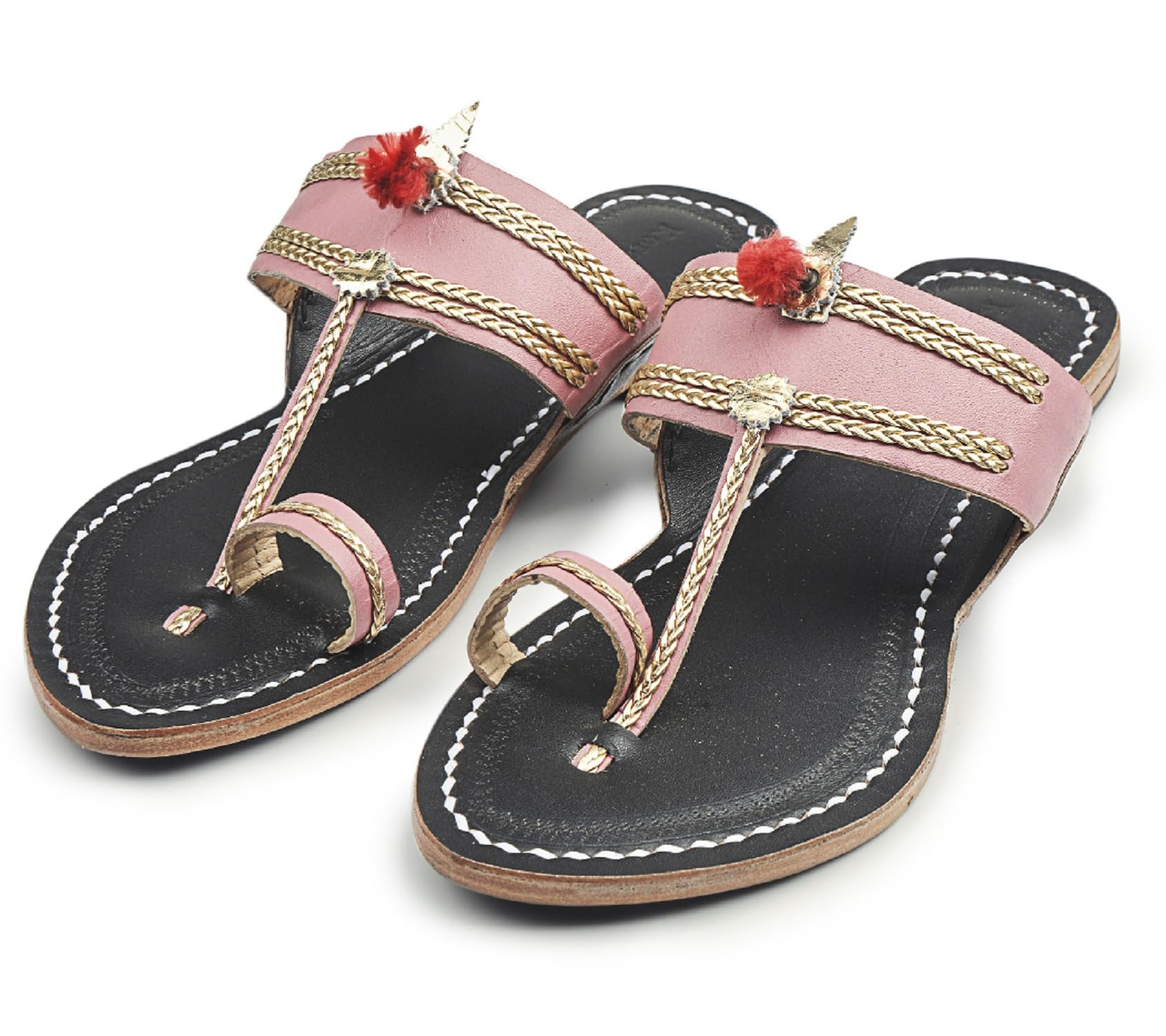 KORAKARI Women Kolhapuri Handcrafted Black Leather Upper Baby Pink Dessigned Chappal Stylish Durable Smooth and Comfortable Flip Flops Anti Slip Design Sandal (UK-04) (B0BD7ZYTV1) Amazon Price History, Amazon Price Tracker