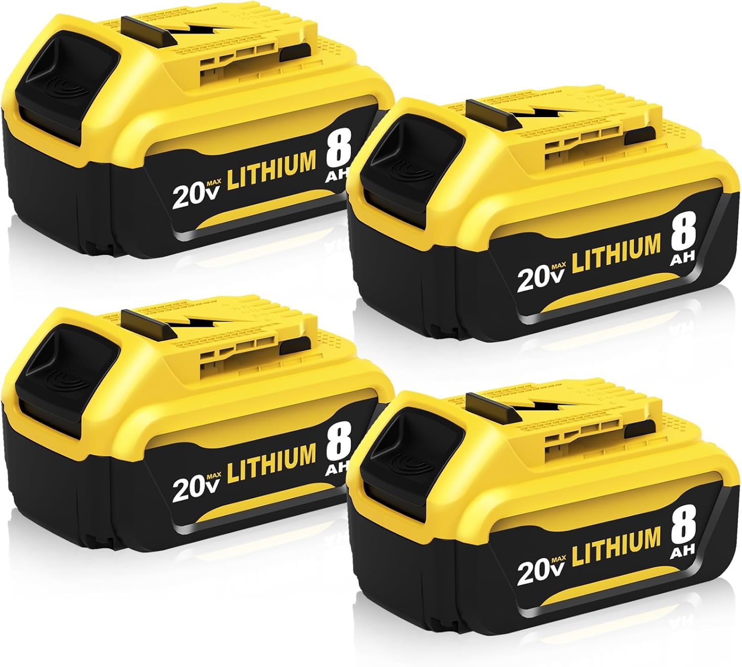 4 Packs 20V 8000mAh High Capacity Replacement for Dewalt 20V Max Battery Compatible with Dewalt 20 Volt Lithium Battery DCB207 DCB206 DCB204 DCB201 DCB200 Series Power Tools (Yellow)