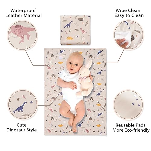 Miniatura 9 de Cambiador de cuero vegano para bebé, cambiador portátil lavable, tapete cambiador de viaje plegable para bebé, regalos de ducha para recién nacidos