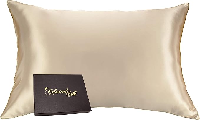 Celestial Silk 100% Silk Pillowcase for Hair Zippered Luxury 25 Momme Mulberry Silk Charmeuse Silk on Both Sides of Cover -Gift Wrapped- (Standard, Taupe)