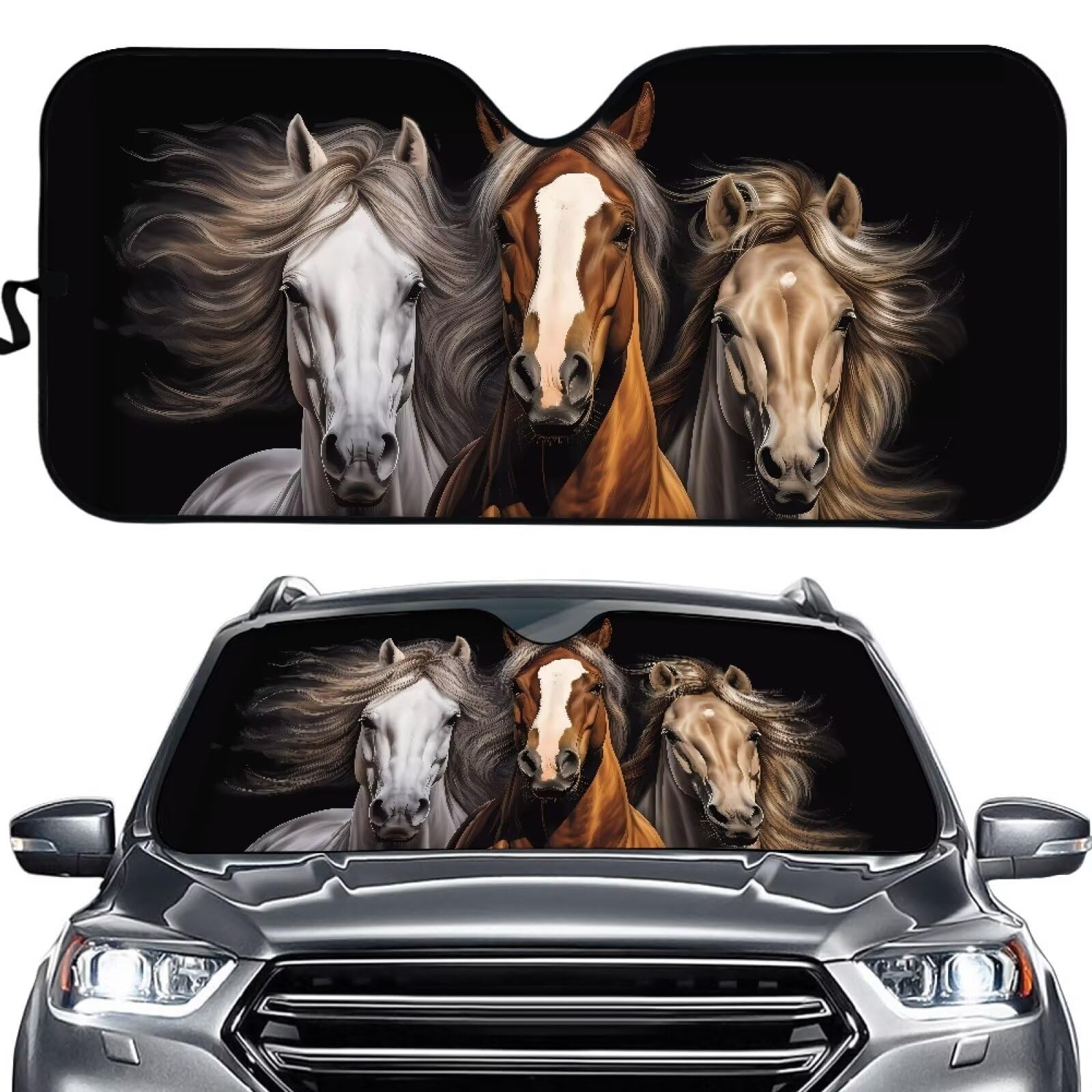 FOR U DESIGNS Windshield Sun Shade for Car Front Window Accessories Block UV Reflect Heat to Keep Your Car SUV Truck Cool Universal Auto Sun Visor Horse Print