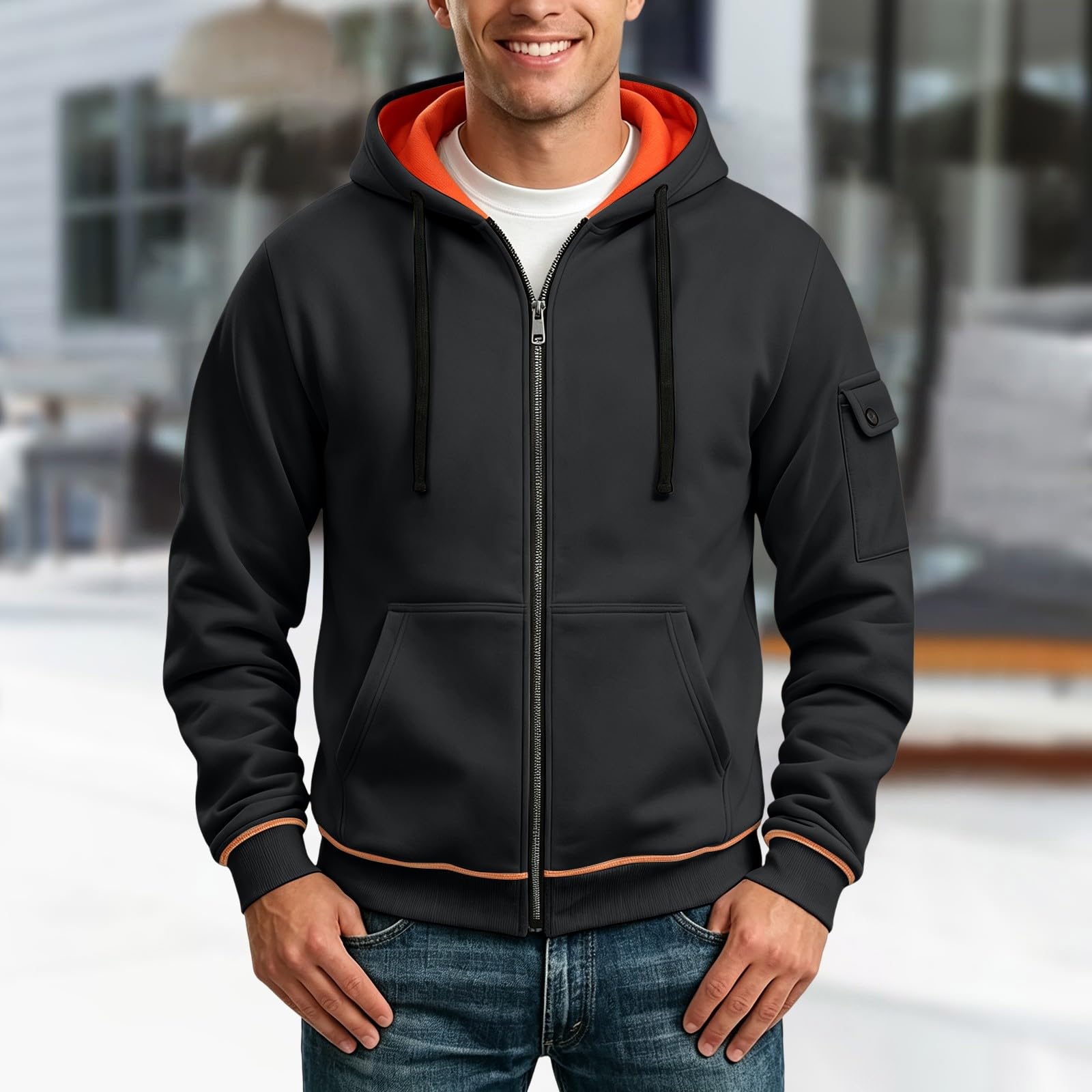 Generisch Zip Hoodie Herren Winter Pullover Herren mit Kapuze Streetwear