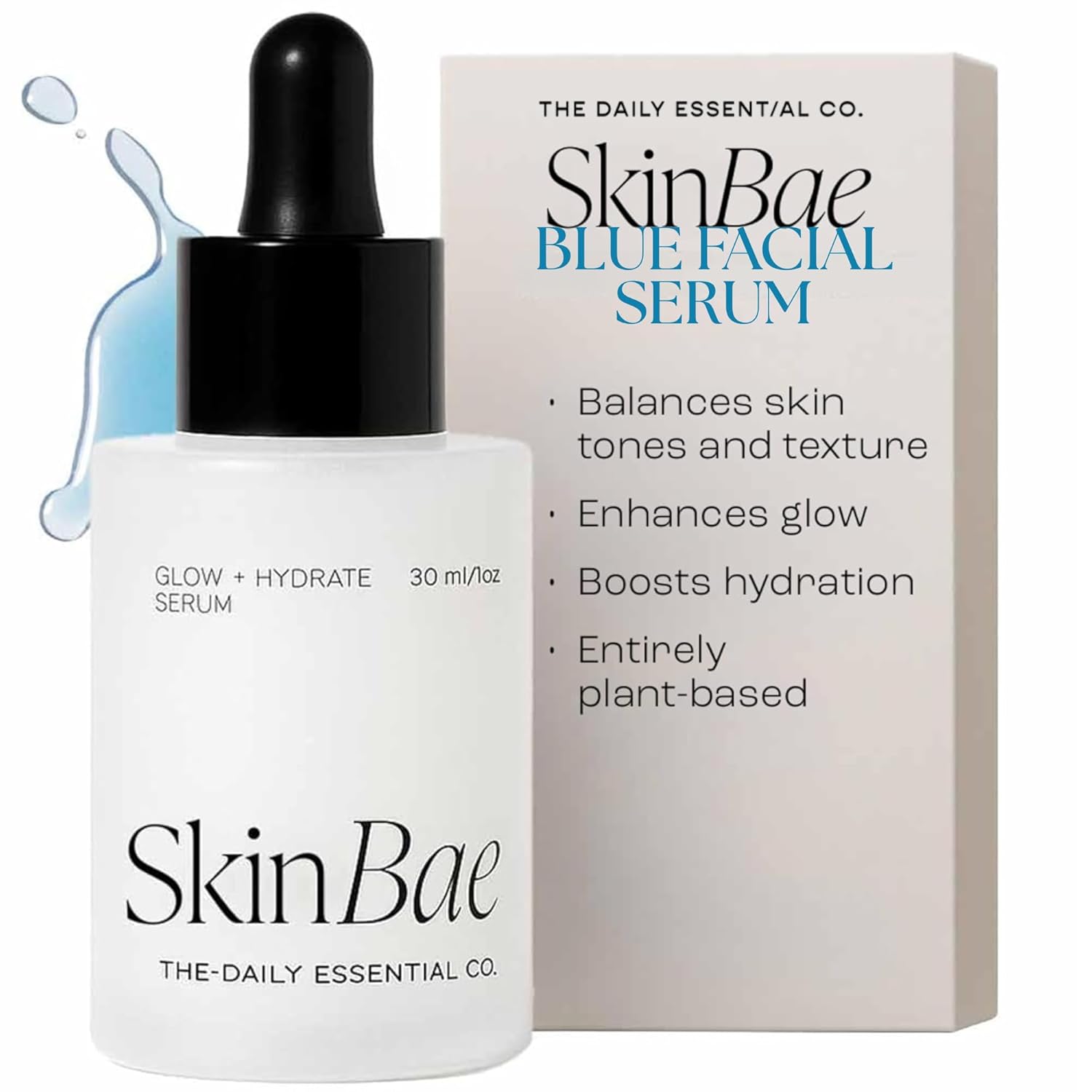 The Daily Essential Co. Blue Facial Serum Oil | For Hydration, Tone, Texture & Clear Skin | 100% Natural Plant Based Non-Toxic Ingredients (Skinbae)