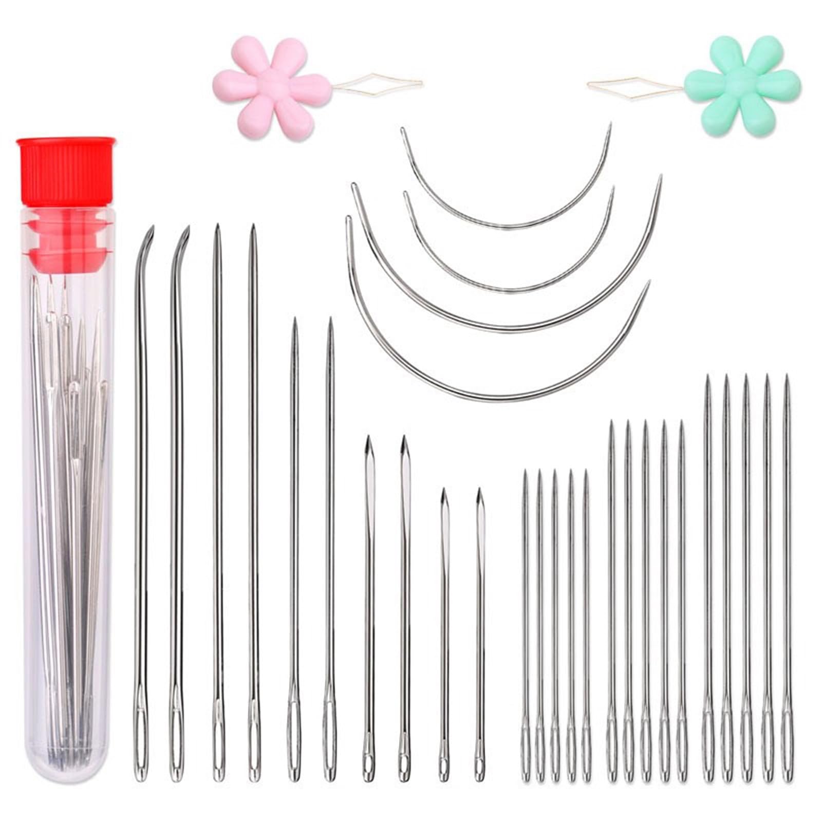 Buxuaaaa 10 Set Big Eye Hand Sewing Needle Large Eye Curved Needle Stitching Knitting Tool for Needlework Enthusiasts
