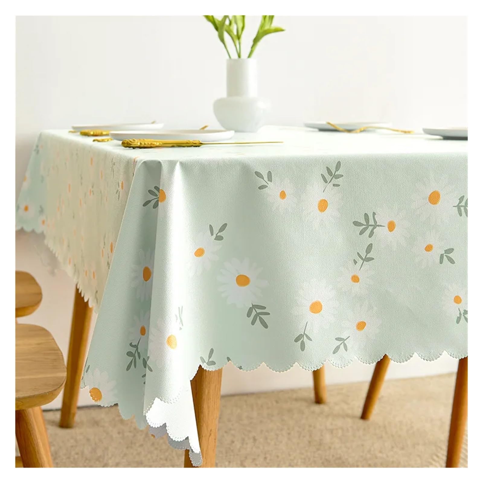 Mzsklw Daisy Pattern Waterproof Tablecloth Pvc Square Tablecloth Rectangle Waterproof Table Cloth Tabletop Cover Oil Proof Wipeable Covers(,60X90cm)