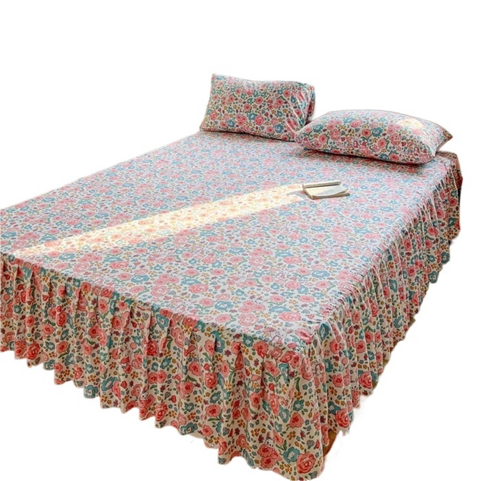 Ruffled Bedspread Printed Bed Skirt With Pillowcase Queen Size Cover Set Ruffles Mattress Protector Home Linen Soft Bedspread Jupe De Lit(F,SKing 200x220cm 3pcs)