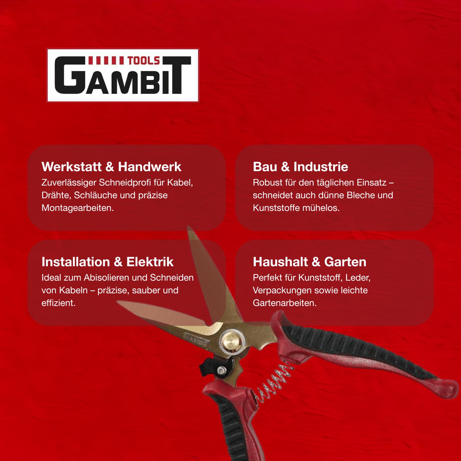 IWETEC GAMBIT Alligator Schneidwerkzeug | Titan-Edelstahlklingen >55 HRC | Multifunktionsschere zum Abisolieren | 2-Komponenten-Griff & Federmechanismus | Für Kabel, Blech, Kunststoff & Schläuche