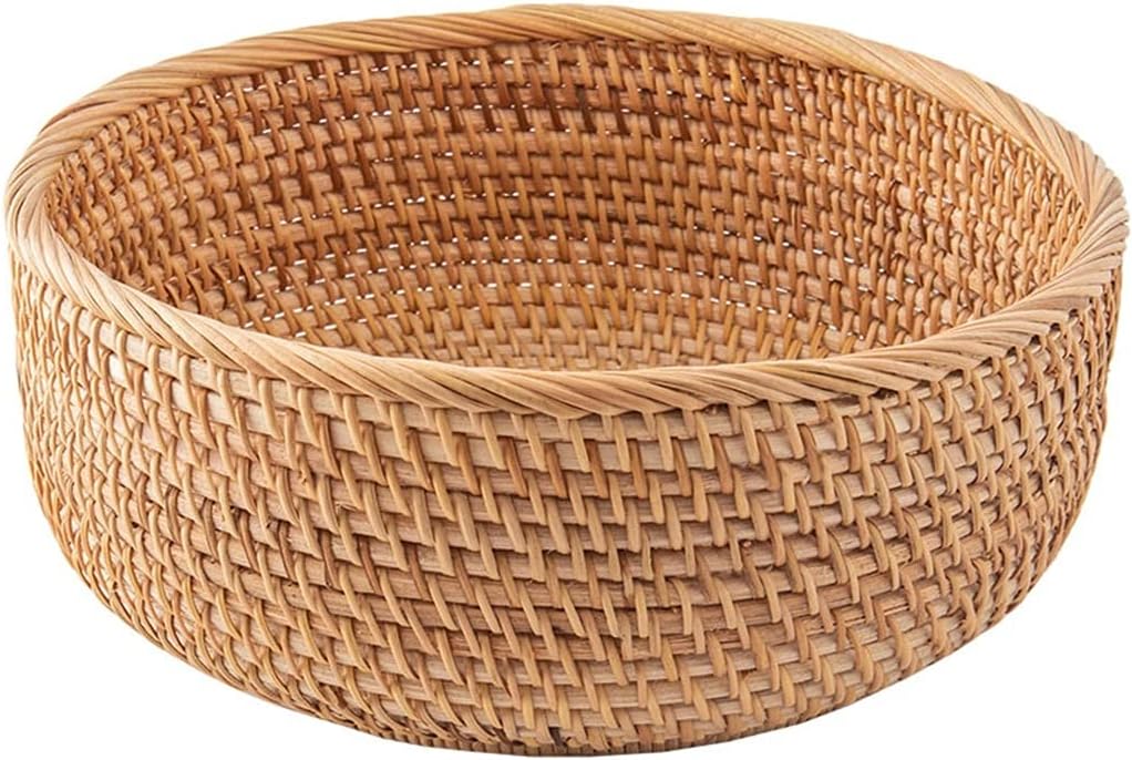 Bread Basket Round Basket Natural Rattan Fruit Basket Tray Storage Basket Fruit Bowls Food Storage Serving Trays Rattan Basket