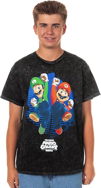 The Super Mario Galaxy Movie T-Shirt Mens Mineral Wash Short Sleeve Tee