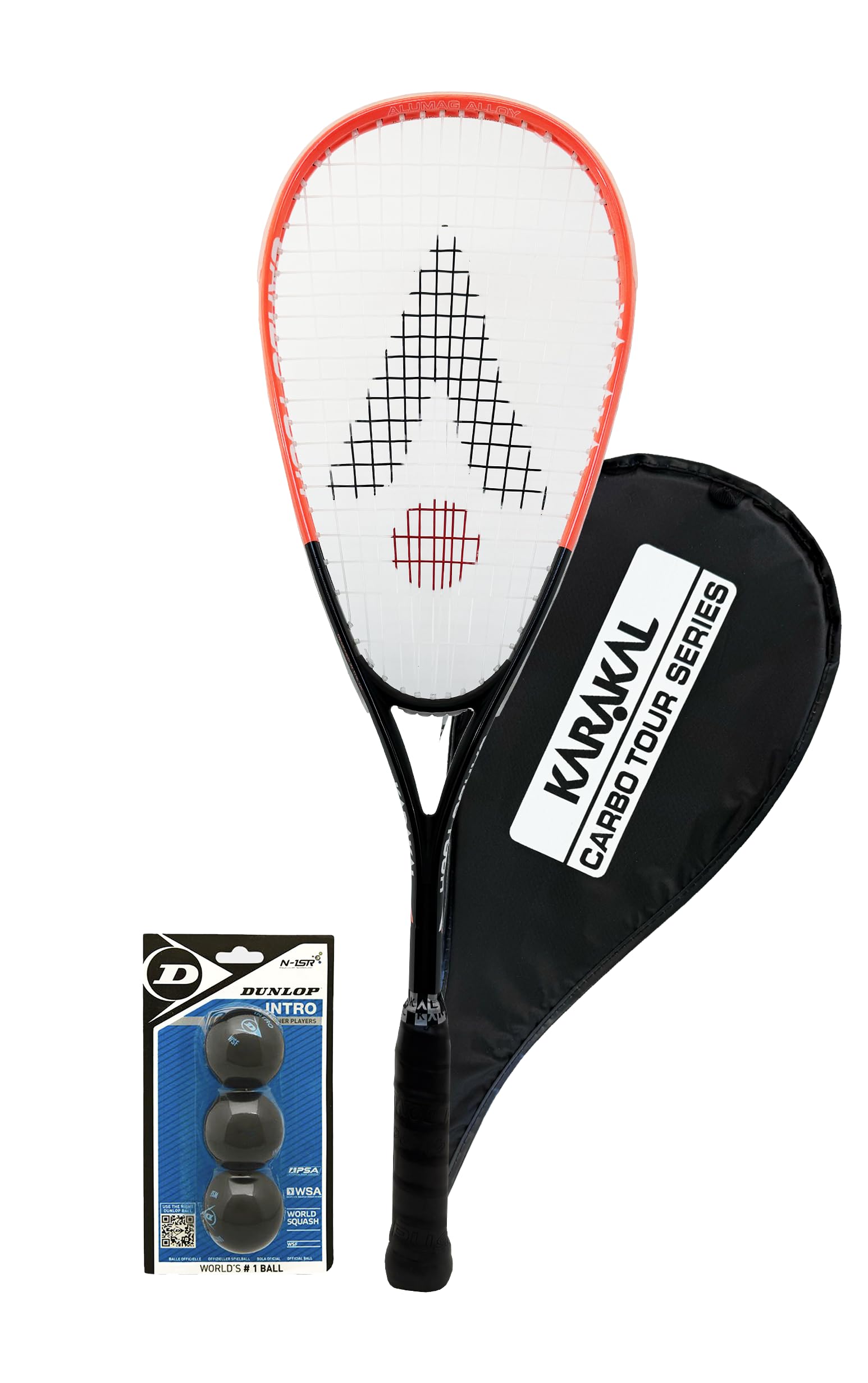 Karakal Carbo Tour Black Squash Racket with Cover - Squash Ball Option (+ Intro Balls)