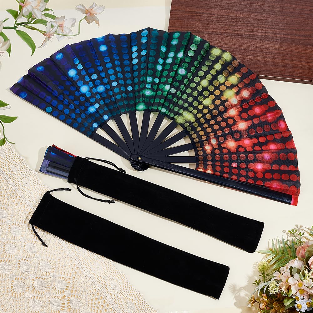 nbeads 2 Set 63cm Faltfächer Klapperfächer, Mit Farbenfrohem Regenbogen Design Und Aufbewahrungstaschen Tragbare Faltbare Deko Ventilatoren Für Rave Fanpartys Auftritte Und Outdoor Veranstaltungen