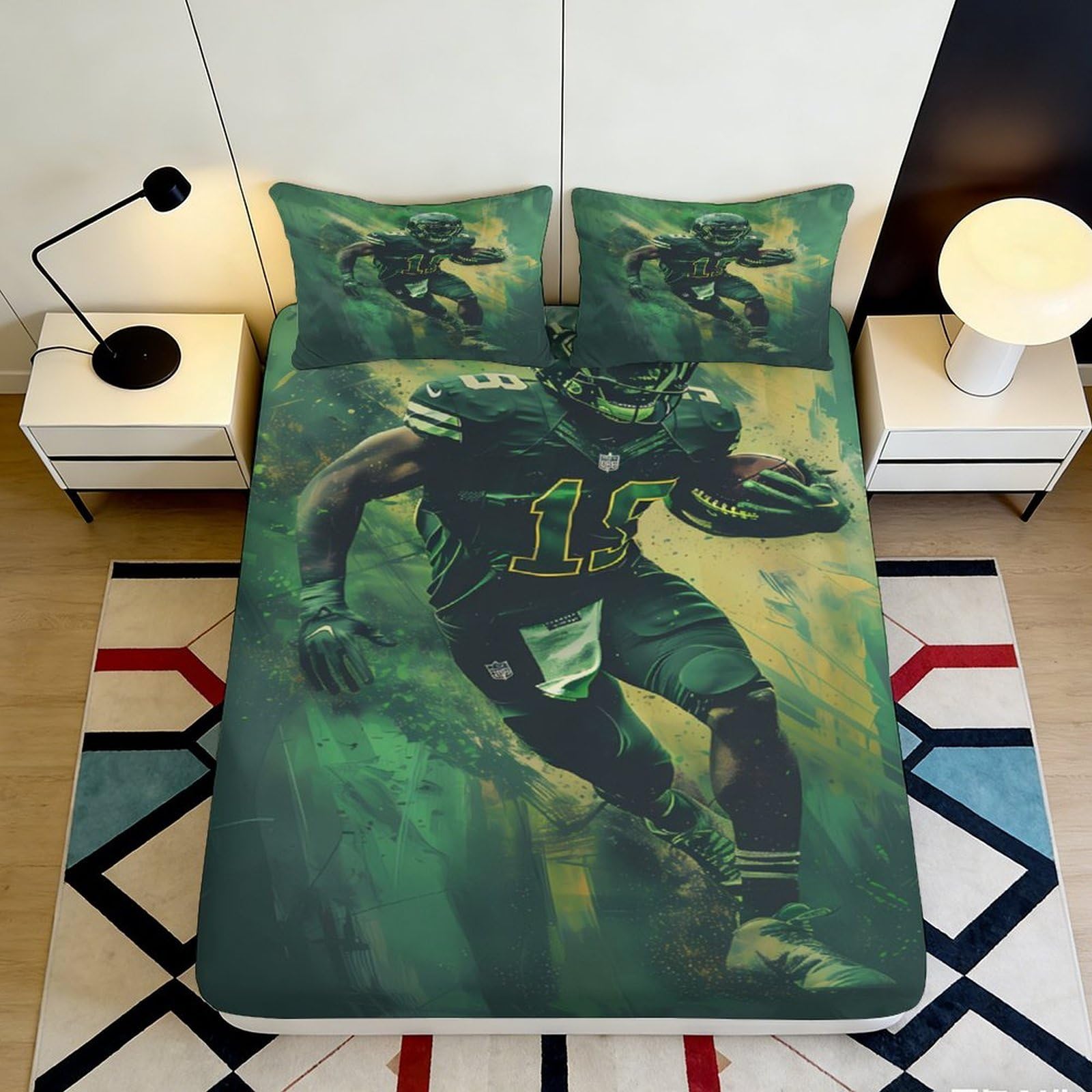 3D Printed Rugby Pattern Fitted Sheet Microfiber Deep Pocket Non-Slip Rugby Mattress Fitted Cover for Bedroom 140x200x25cm