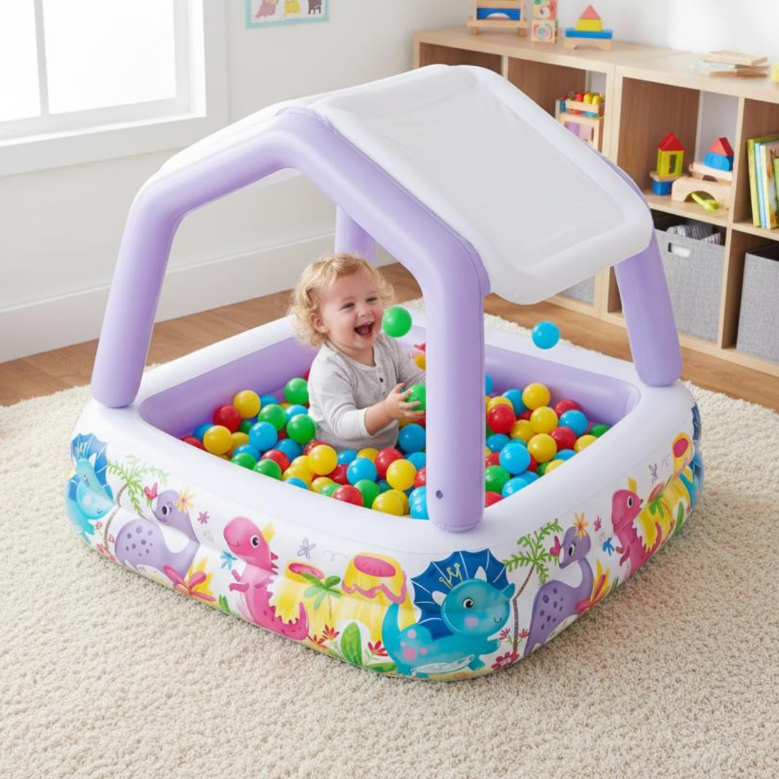 Kinderpool Schwimmbecken Aufblasbares Planschbecken mit Schutzdach Leichtes PVC Material für Kinder für Hinterhof Poolbereich Garten