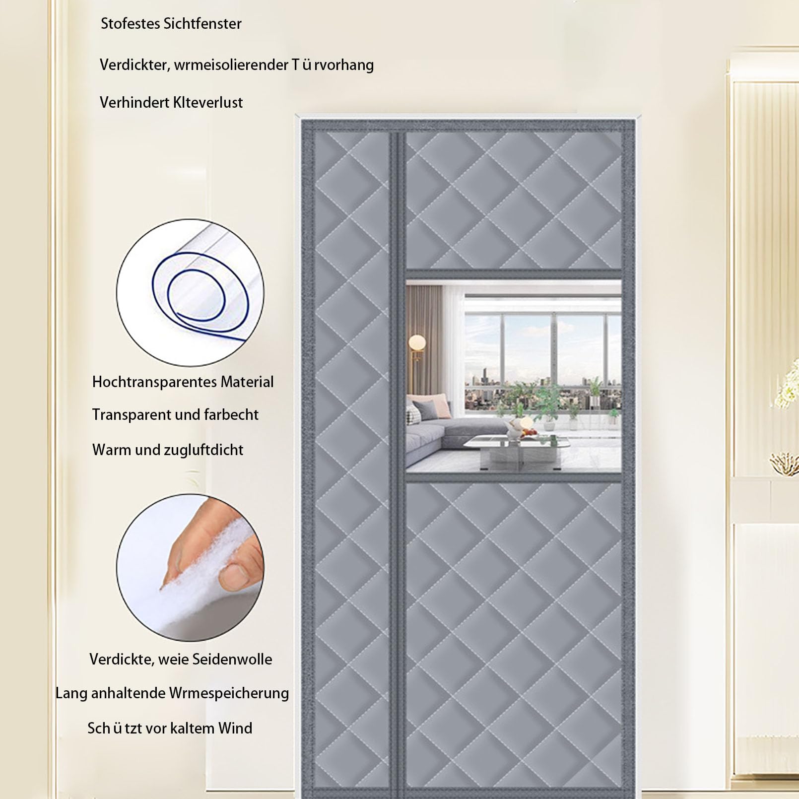 Rideau de protection thermique magnétique pour portes, épais, 100 x 220 cm