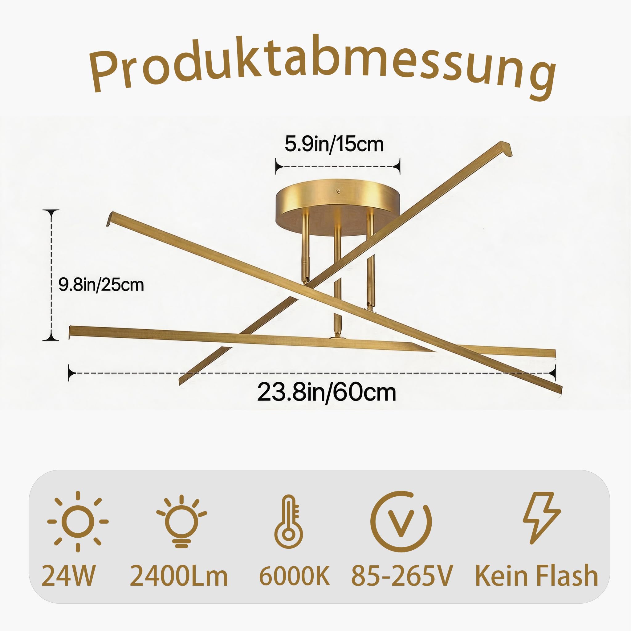 Moderne Flache Gold LED Deckenleuchte 24W, 60cm 2400LM