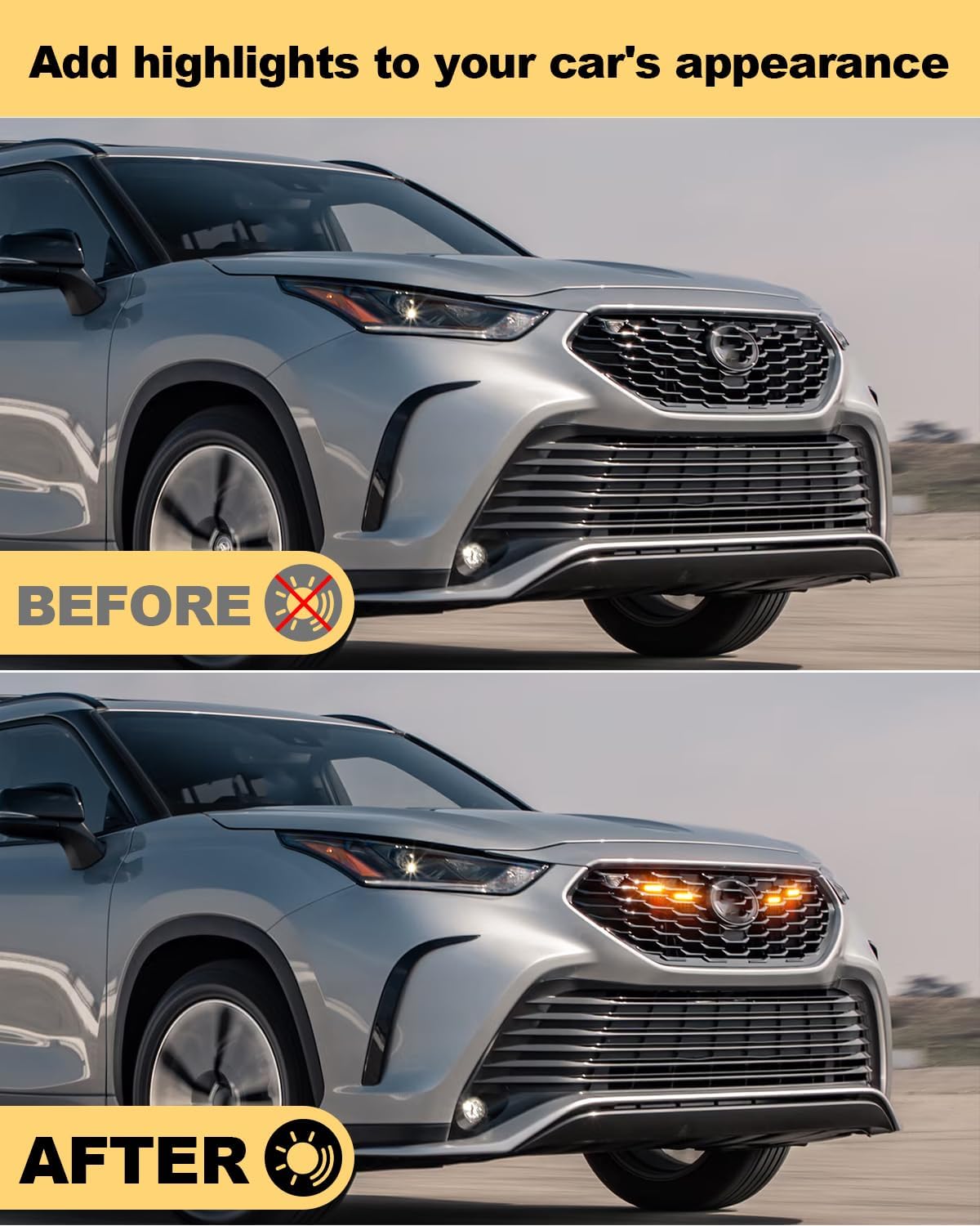 LED Grill Lights for Toyota Highlander XSE 2024-2020 Accessories Raptor Lights OEM Grille Warning Lamp,4pcs (Yellow)