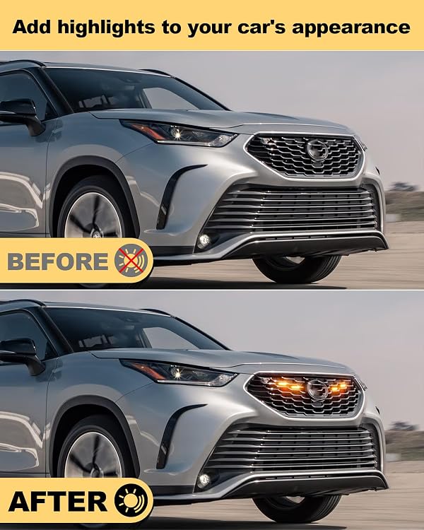 LED Grill Lights for Toyota Highlander XSE 2024-2020 Accessories Raptor Lights OEM Grille Warning Lamp,4pcs (Yellow) by OKLSG - Image 3