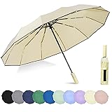 BAODINI Windproof Compact Rain Umbrella for Travel 42/46 Inch Premium Fabric Auto Open Perfect for Purse and Backpack Portable Umbrella for Women and Men 1-Beige 46 Inch Arc Canopy, Medium Size