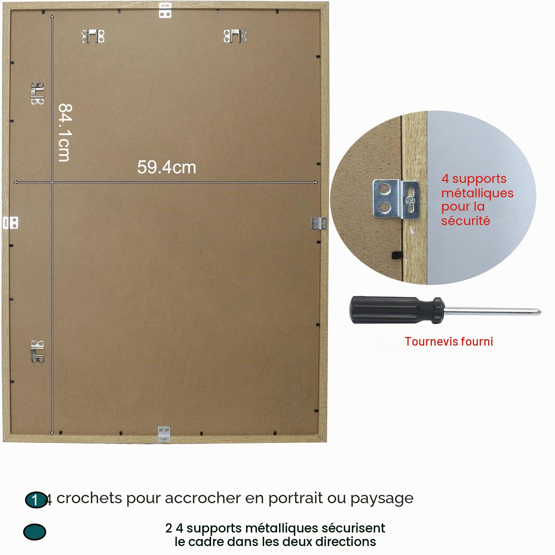 Lot de 3 cadres photo A1 (59,4 x 84,1 cm) avec passe-partout A2 (41 x 58,4 cm) sans acide, cadre effet bois avec passe-partout A2 pour accrocher au mur
