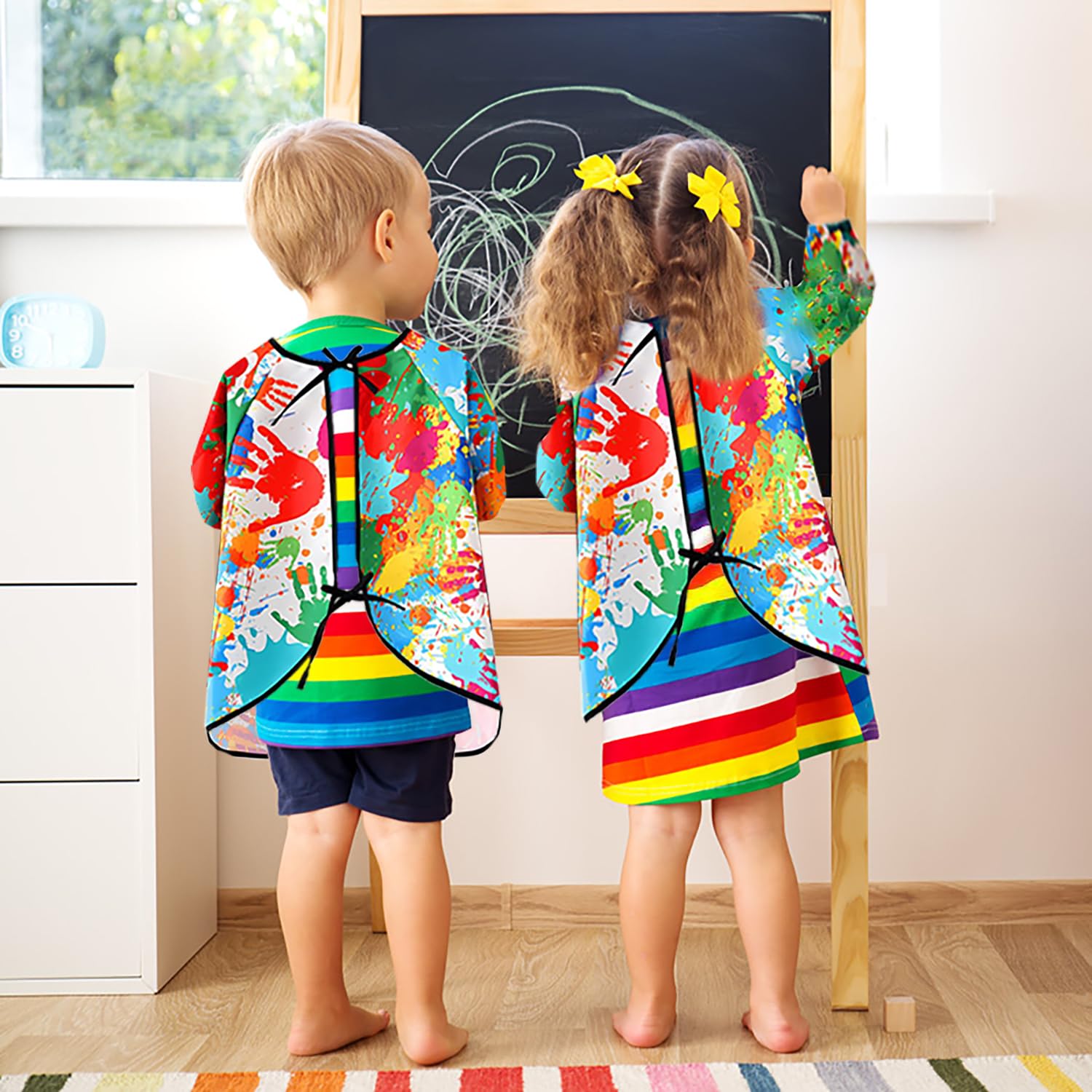 iCovalescent Grembiule da Pittura Bambini, Grembiulino Impermeabile Maniche Lunghe con Tasche per Scuola Pittura Cucina