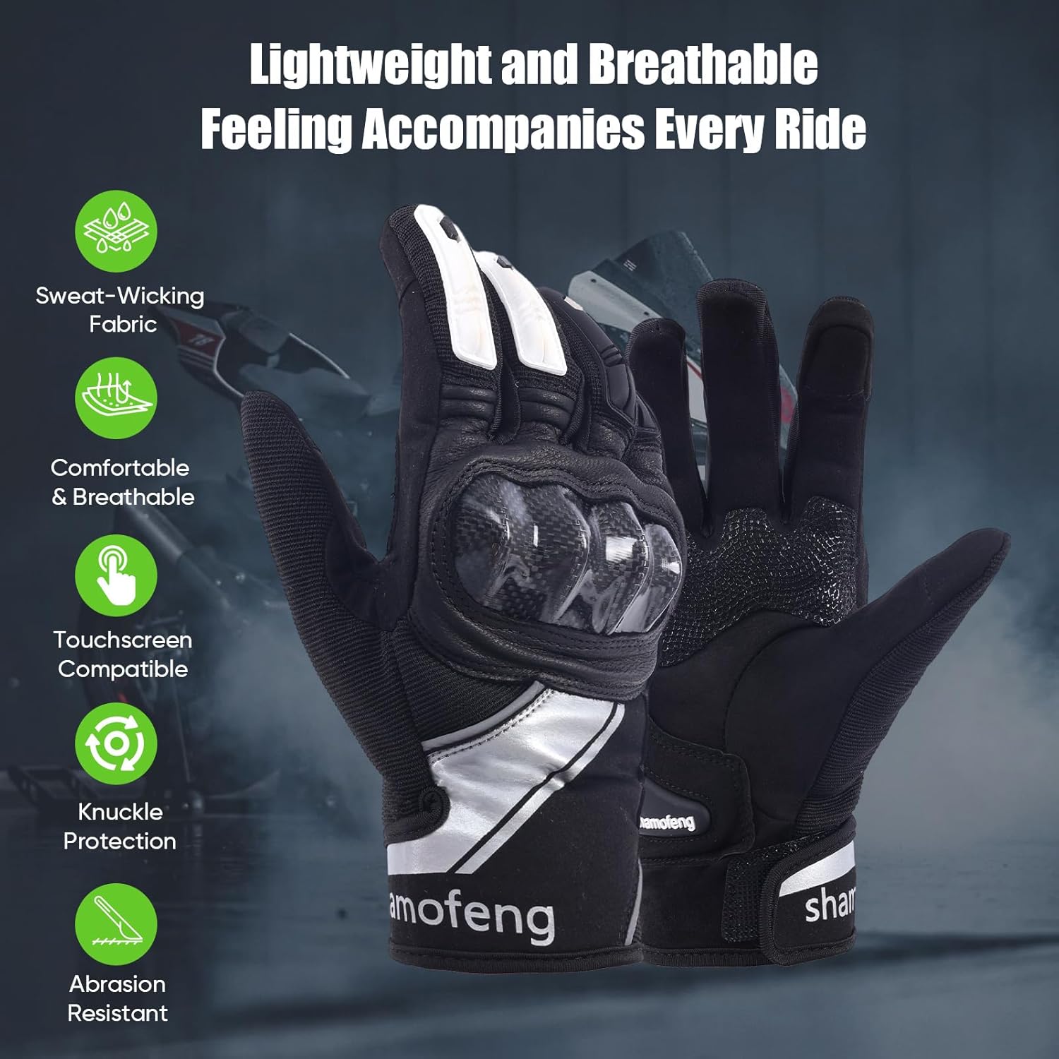 Motorcycle Gloves Riding Dirt Bike Glove with Carbon Fiber Protective Hard Knuckles for Men and Women - Image 2