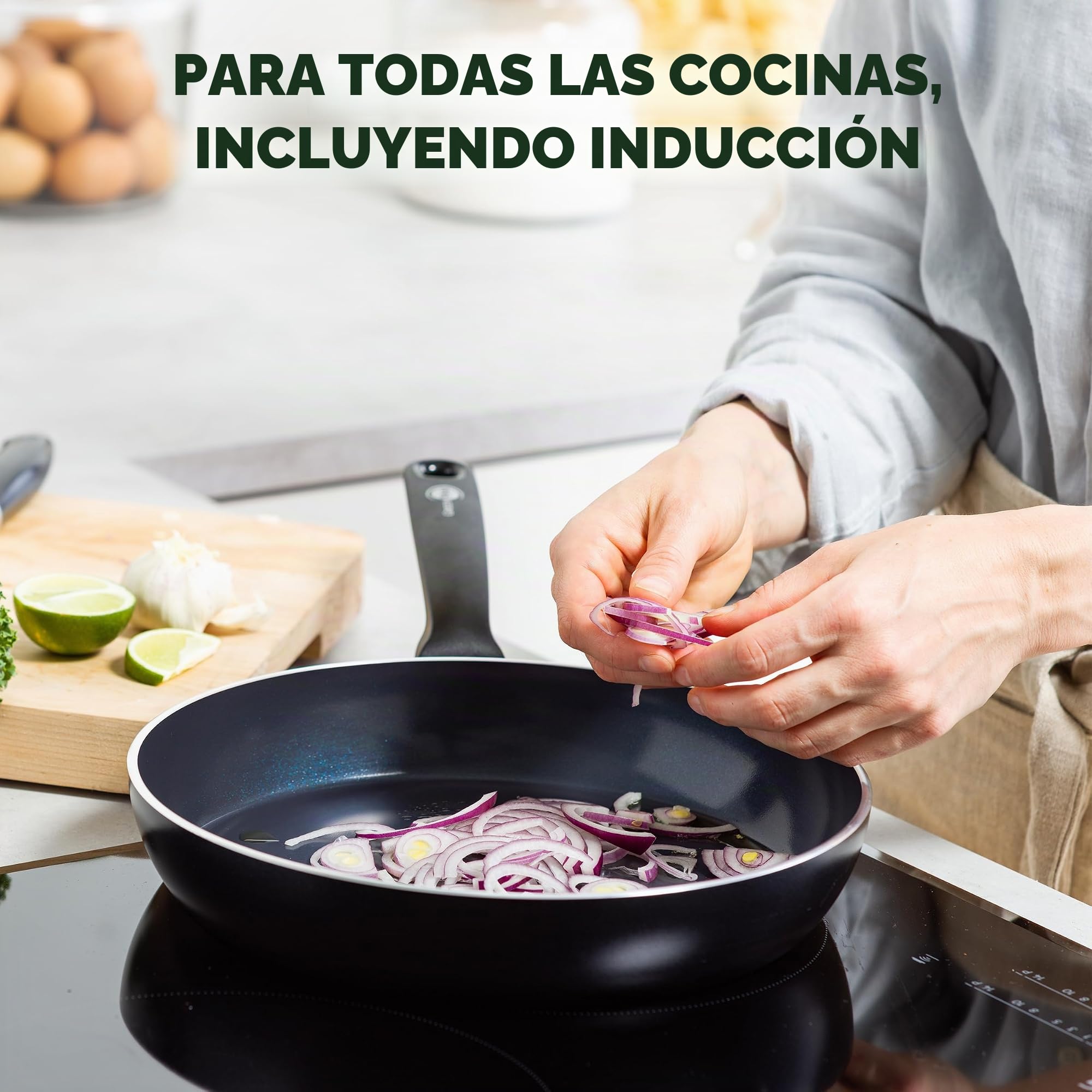 GreenPan Torino Sartén de Cerámica Antiadherente Saludable de 28 cm, Libre de PFAS, Apta para Inducción, Apta para Horno hasta 160°C, Apta para Lavavajillas, Negra