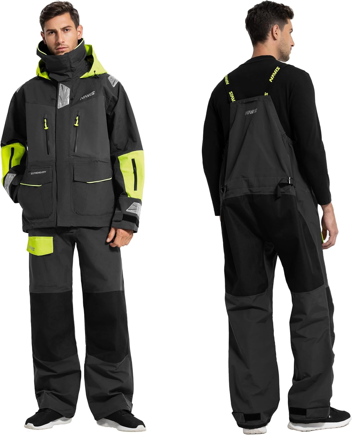 Men’s PRO Sailing Jacket Waterproof & Offshore Bib Pants + Hi-Vis Hoodie 3-Piece Wet Weather Gear for Crew & Ocean Racing - Image 2