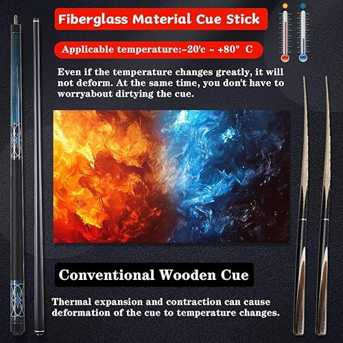 Miniatura 5 de Taco de Billar de Fibra de Vidrio, Taco de Billar de 2 Piezas - 58" Tacos de Billar Profesionales, Juego de Tacos de Billar Profesionales de 19-20