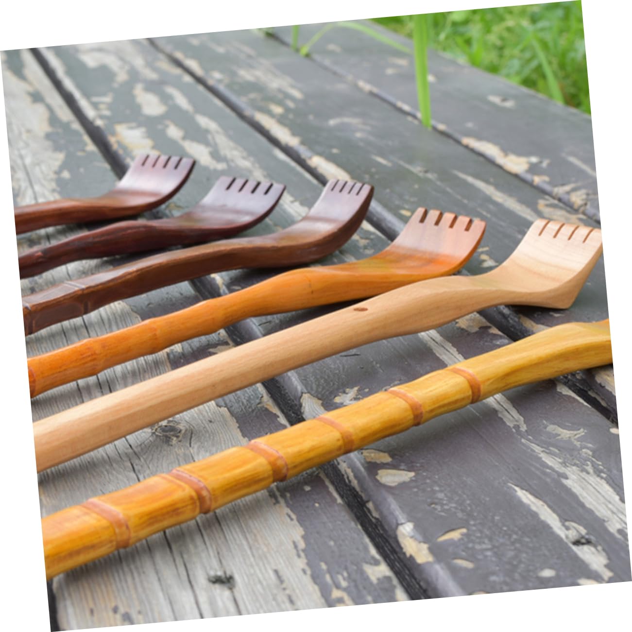 minkissy 6 Piezas rascador terapéutico de espalda masajeador para rascarse la espalda zuecos rascador de madera rascador de espalda mango largo herramienta embudo Bambú rojo