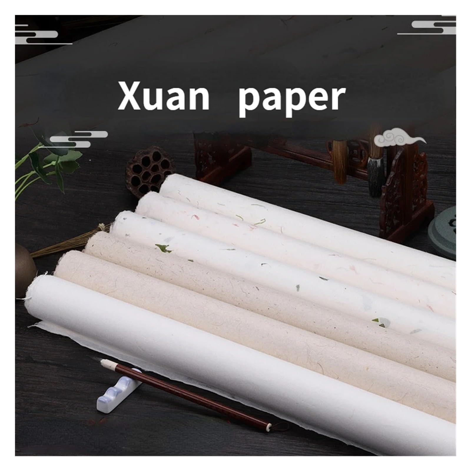 Ręcznie robiony papier ryżowy z włókien, Półdojrzały papier Xuan, opakowanie 100 sztuk w wielu rozmiarach, do malowania kaligraficznego DIY(D3)