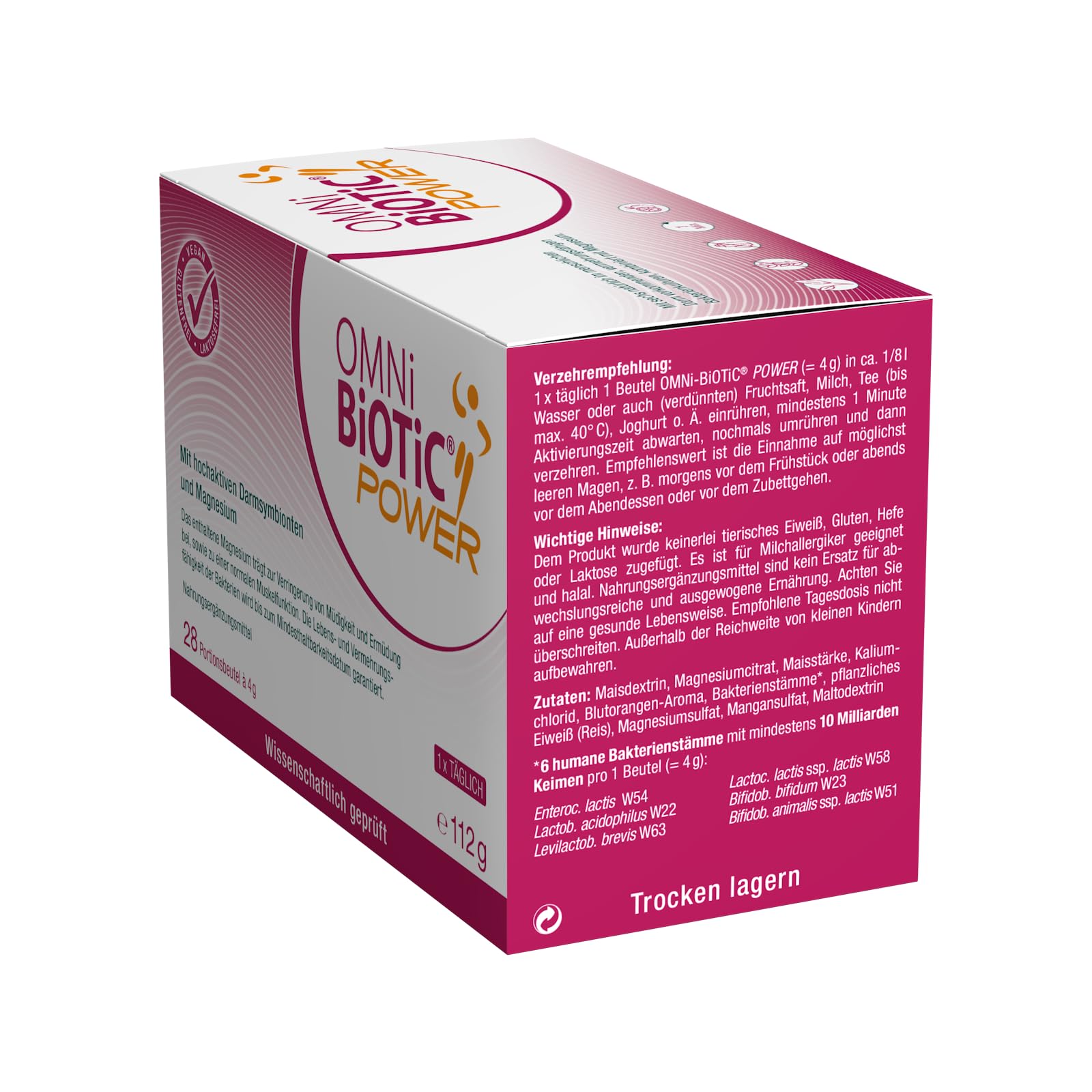 OMNi BiOTiC Power | Für einen energiegeladenen Tag | 28 Portionen (112 g) | 6 Bakterienstämme | Pulver | Vegan | Zur täglichen Anwendung | Blutorangengeschmack
